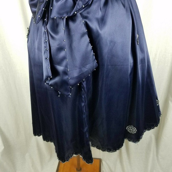 Vintage Navy Blue Velvet Chiffon Jeweled Prom Pageant Dress Junior 2XL Womens XS - Picture 8 of 10